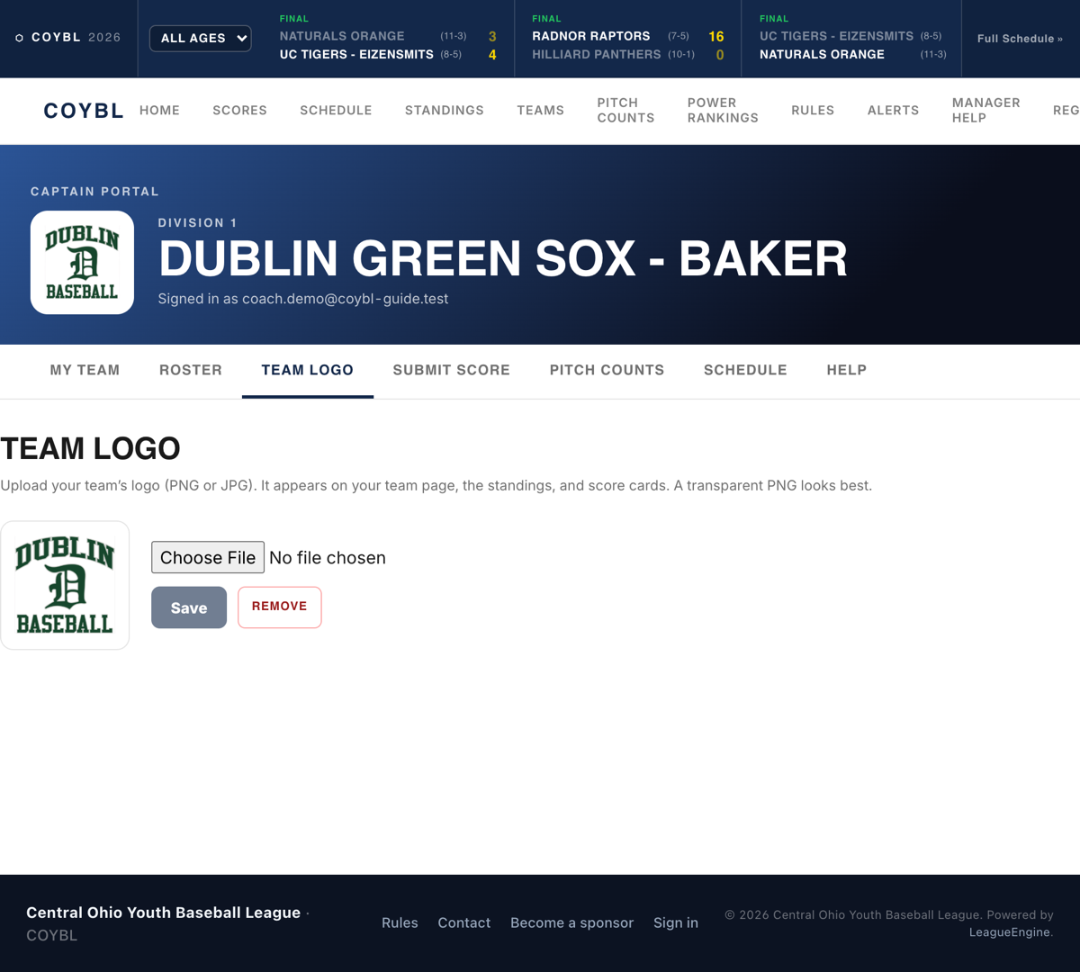 Uploading a team logo
