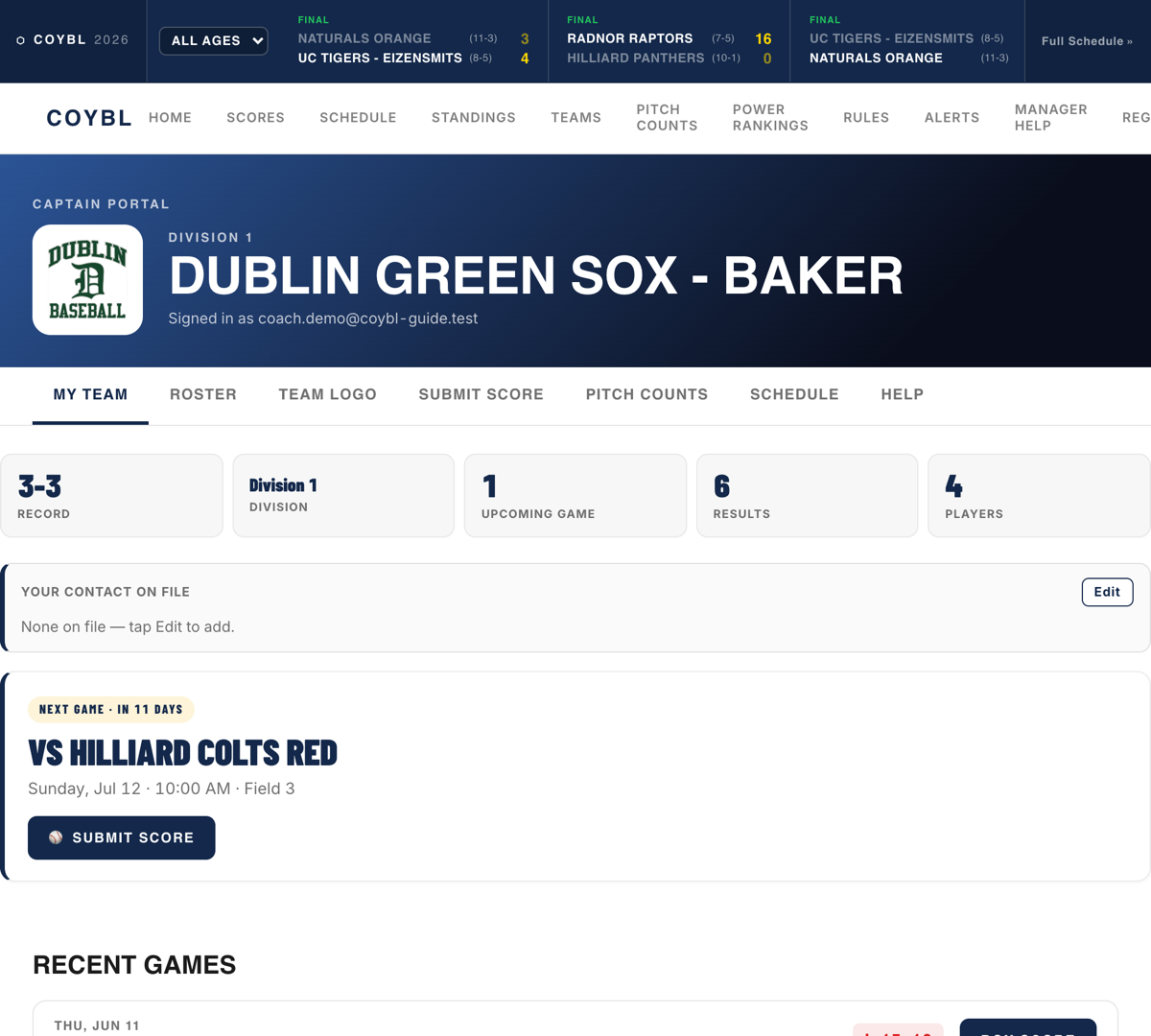 The coach portal dashboard