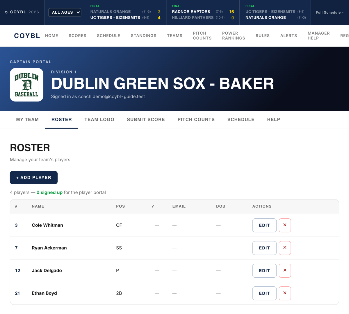 Adding a player to the roster